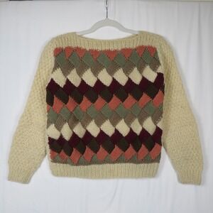 Vintage Roberta Frost Hand Knitted Wool Sweater Diamond Pattern Pullover Small‎